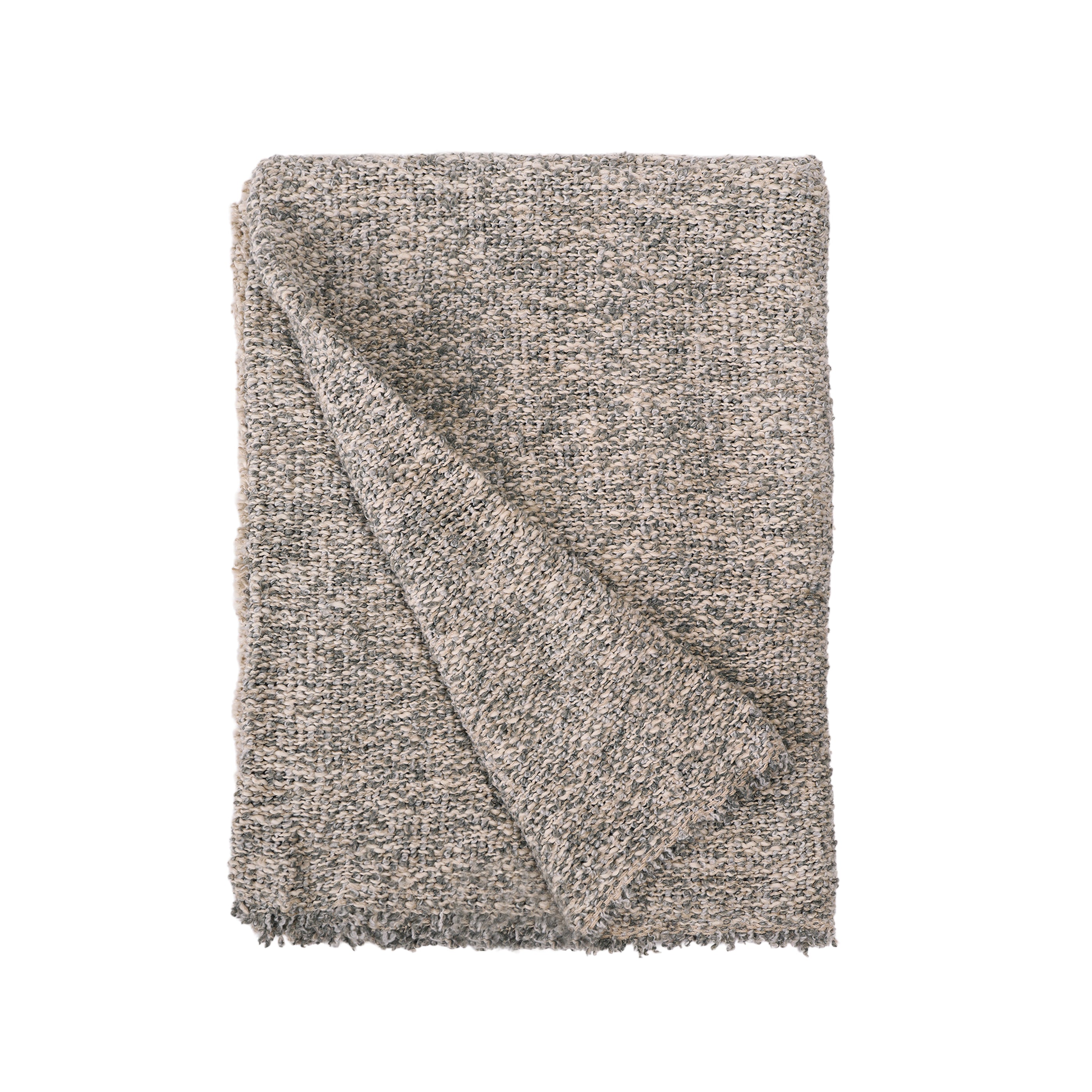 Brentwood speckled woven throw blanket with frayed edges, folded single piece in steel blue