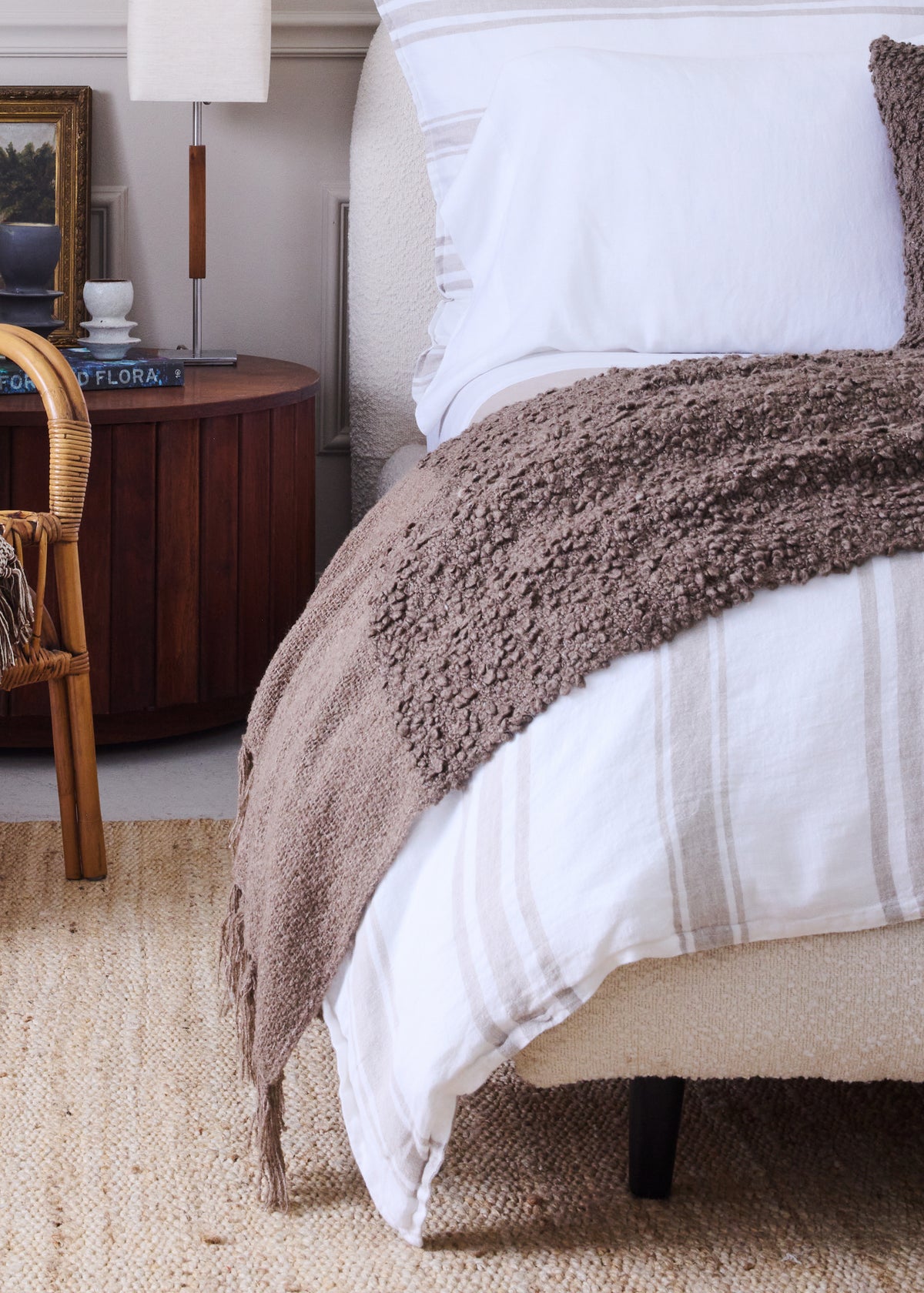 Murphy oversized throw, dark brown textured fabric with fringed edge