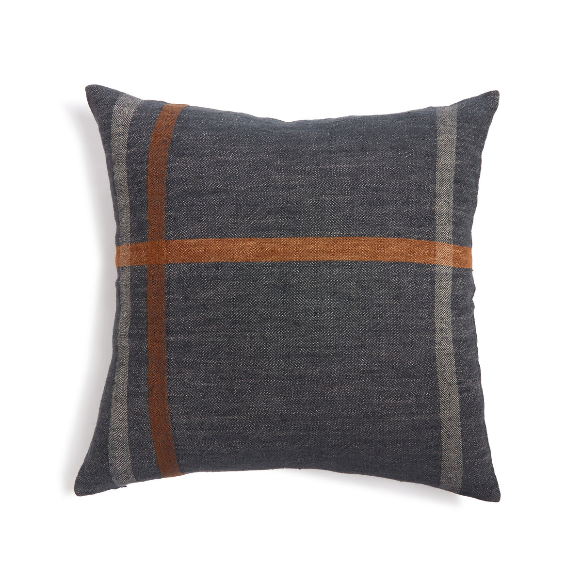 20x20 square pillow, dark gray fabric with rust plaid crosshatch