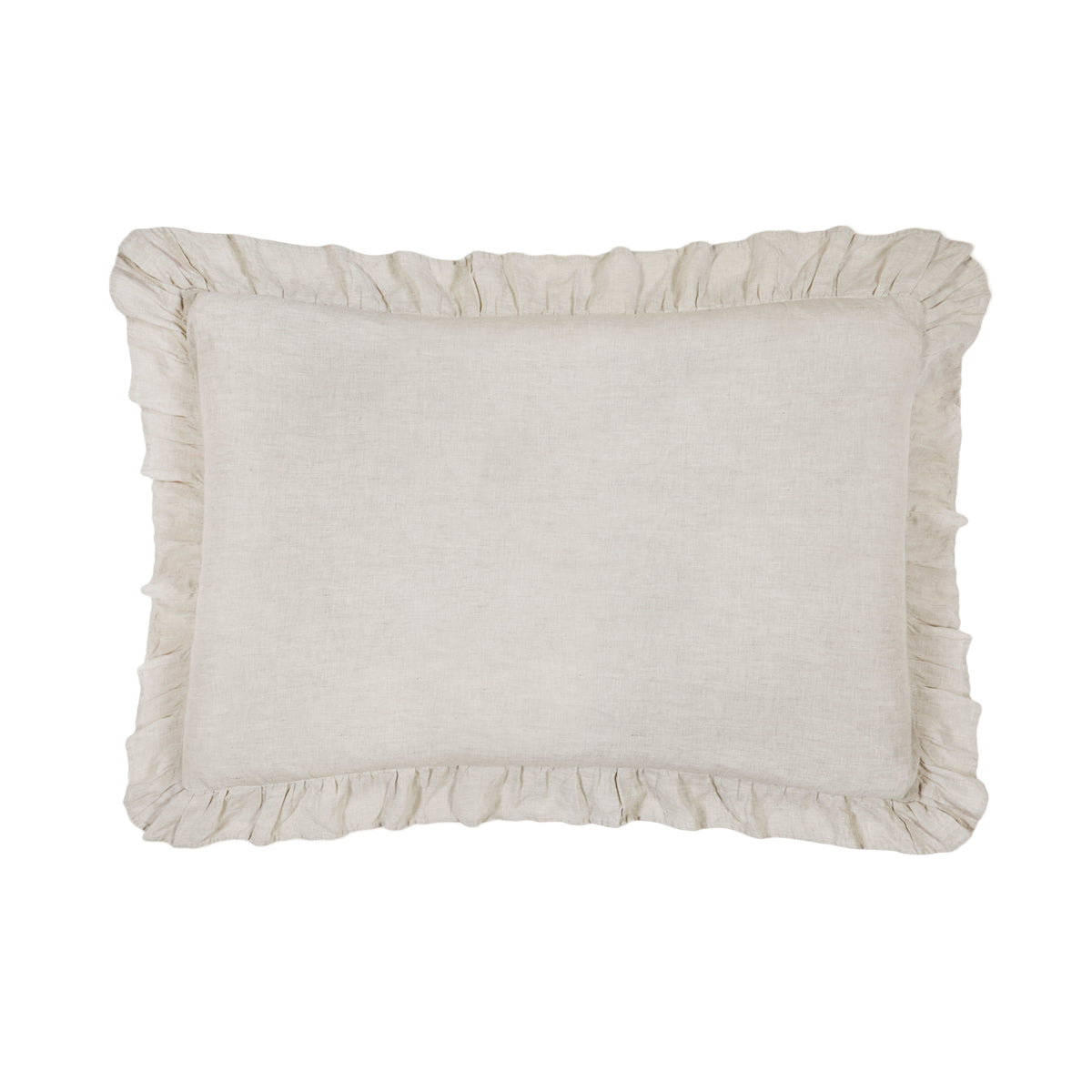 Light cream rectangular pillow sham with gathered ruffle border