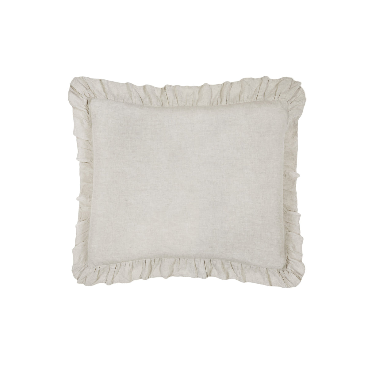Cream square sham with gathered ruffle trim around the edges