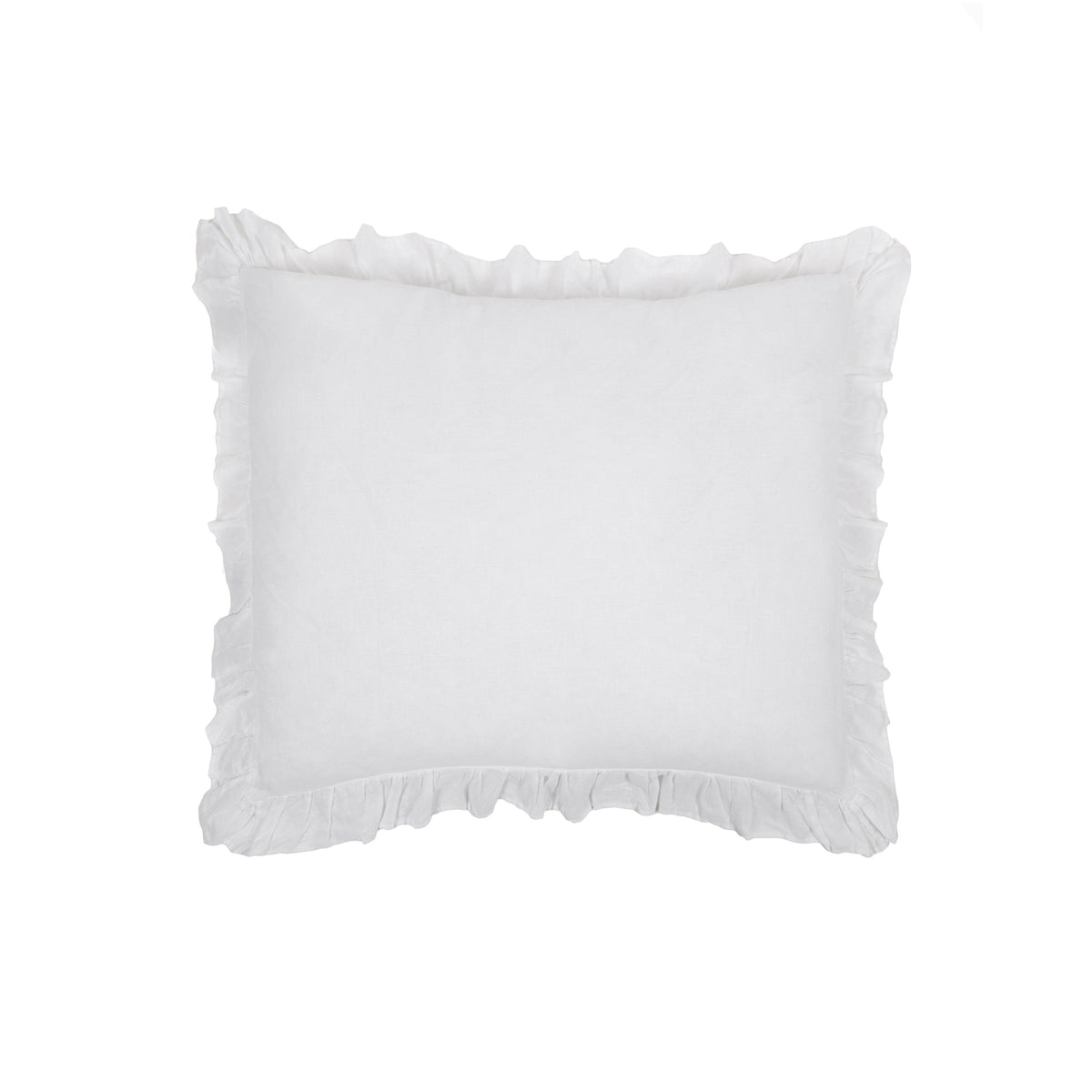 White square sham with gathered ruffle trim around the edges