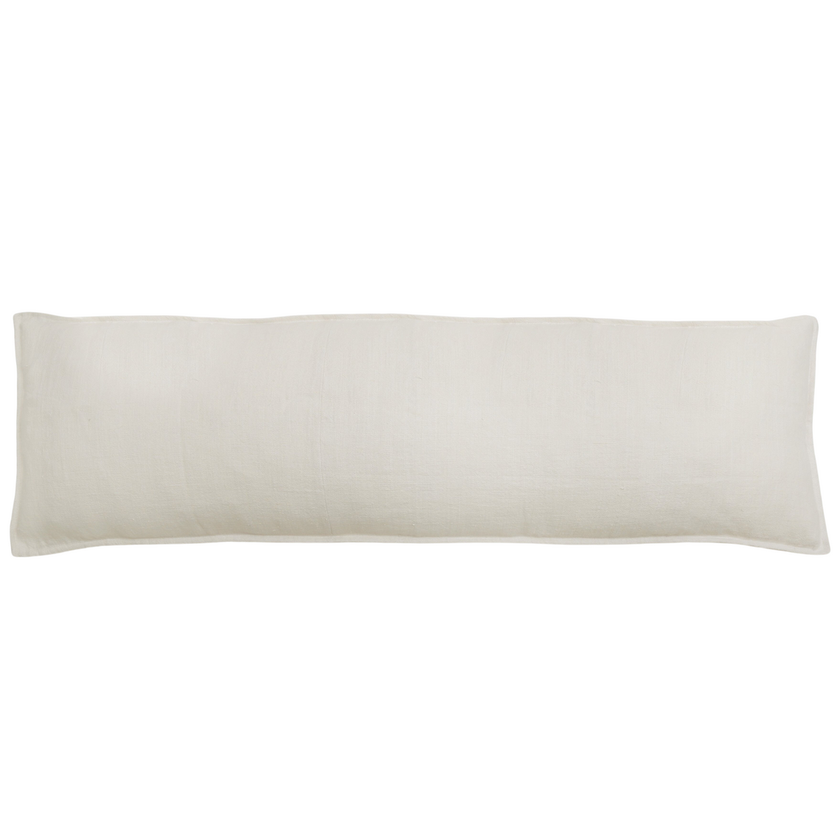 Cream 18x60 body pillow with insert, long rectangular smooth woven fabric.