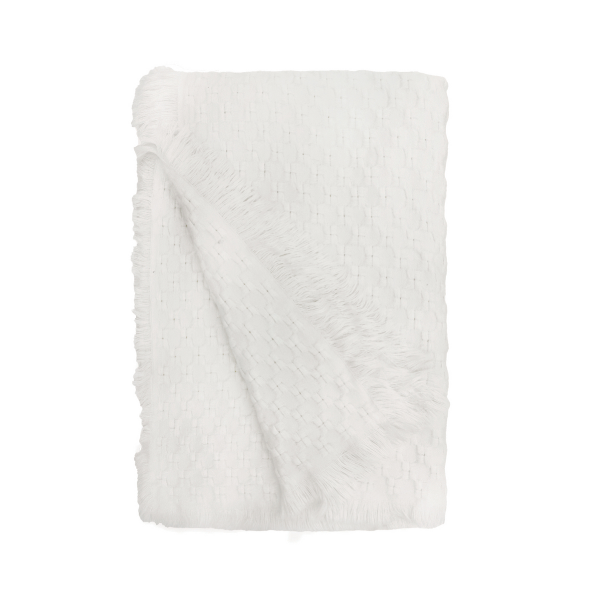 Delphine oversized throw in ivory with woven pattern and long fringed border