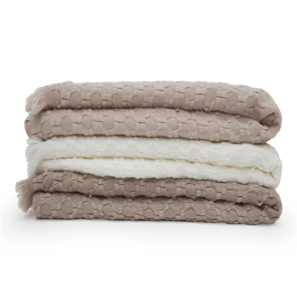 Delphine oversized throw set of three colors with woven texture and fringed edges