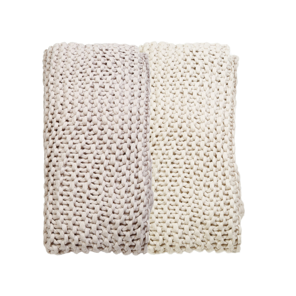 Antique white chunky knit throw blanket folded square