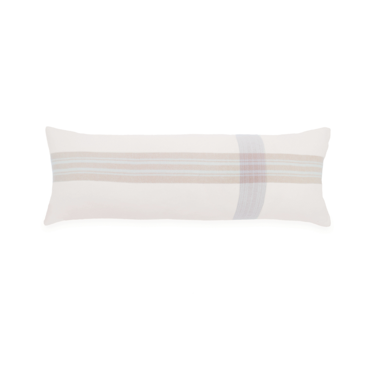 Geneva blanket decorative pillow with white base and beige plaid band across