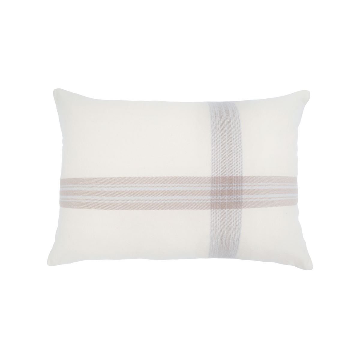 Geneva blanket decorative pillow with white base and beige plaid stripe details