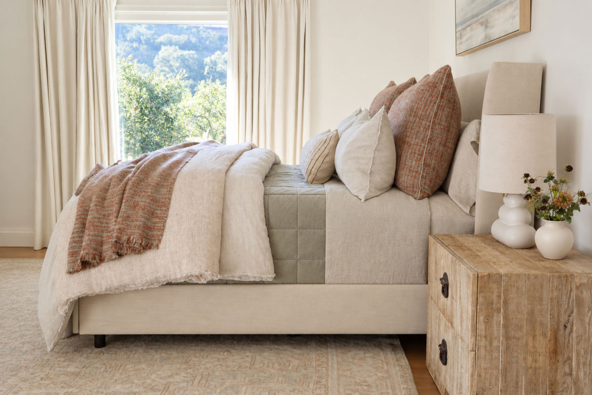 Bozeman big pillow with insert, orange textured cover and ivory solid back
