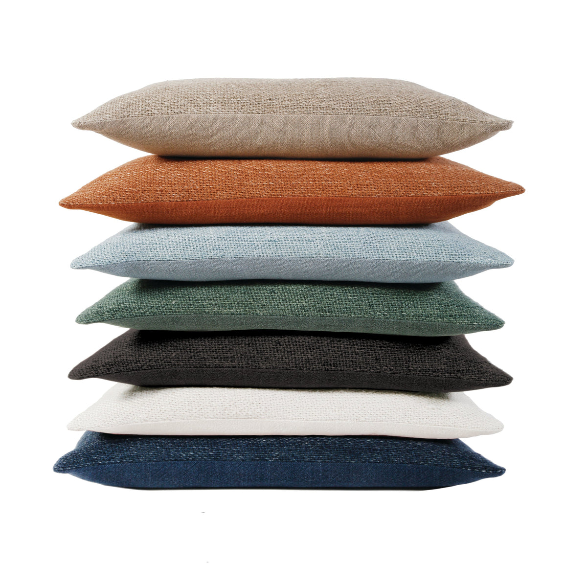 14x40 lumbar pillows with fabric covers in multiple colors, stacked view