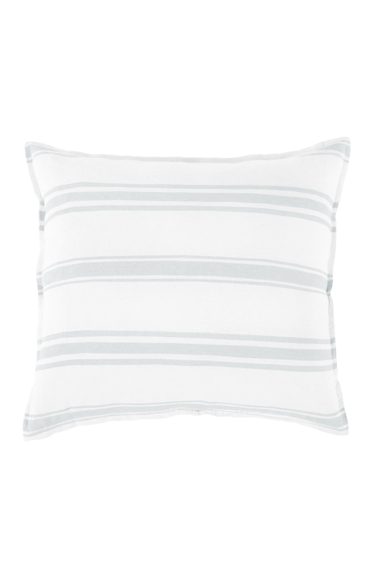 Jackson duvet cover with white base and light gray stripe bands, piped edges