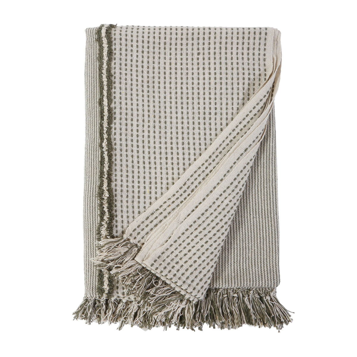 Jagger oversized throw blanket with diagonal striped weave and fringe, light gray and cream