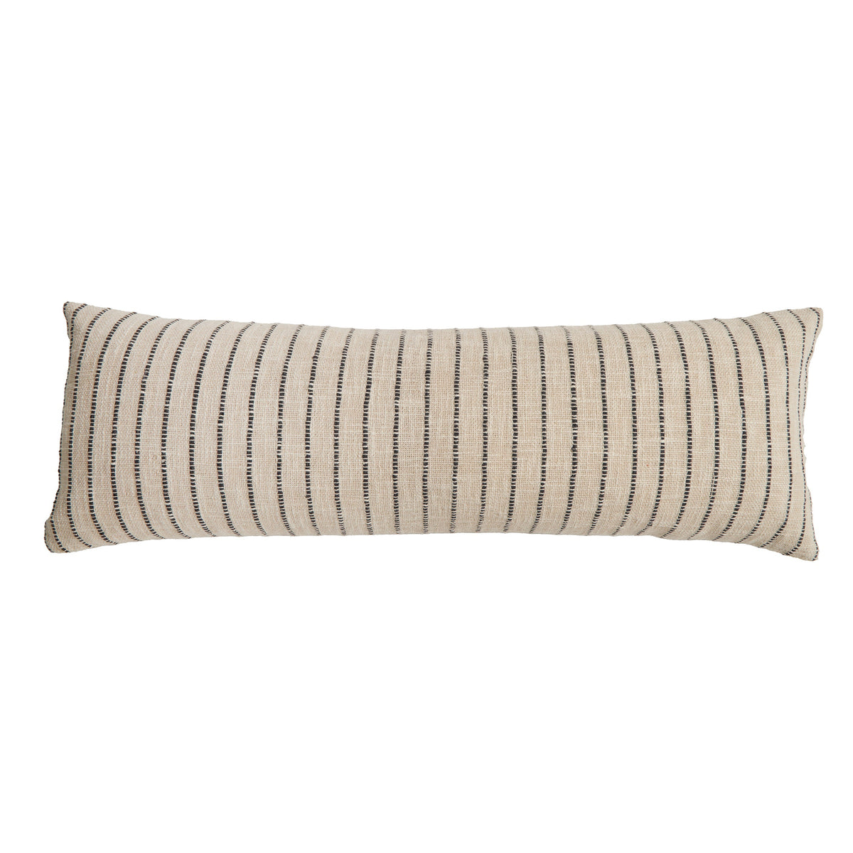 14x40 lumbar pillow with insert, ivory fabric with charcoal-gray vertical stripe pattern