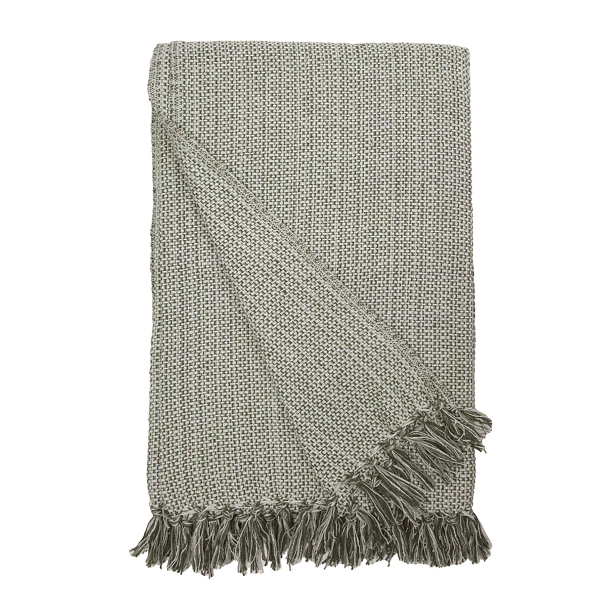 Textured woven throw blanket with tassel fringe, light gray and diagonal pattern