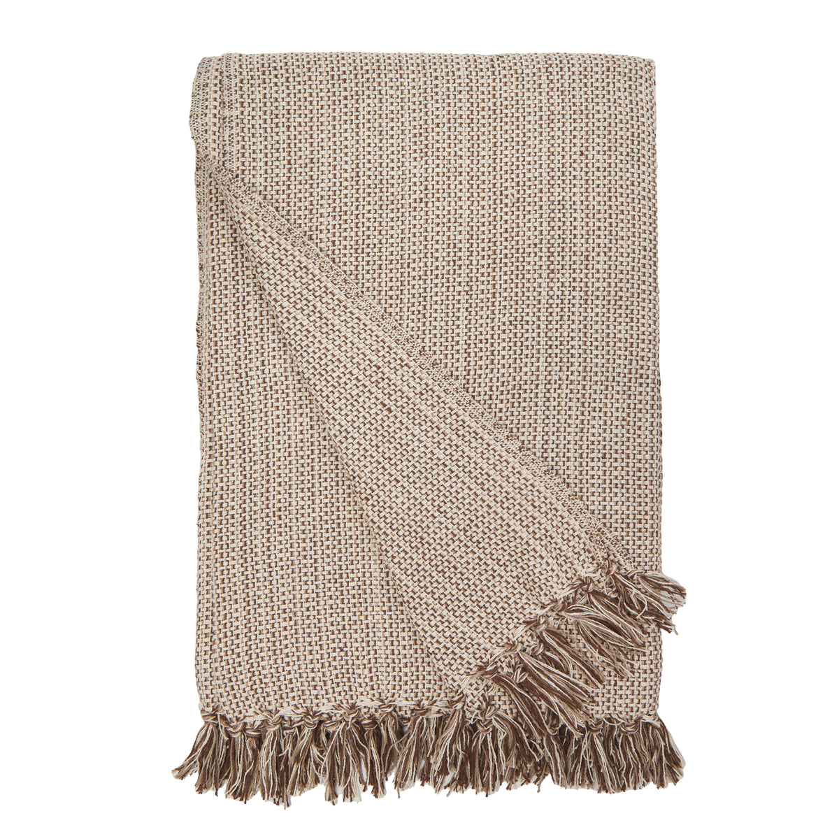 Oversized throw blanket in walnut brown with diagonal stripe and short fringe