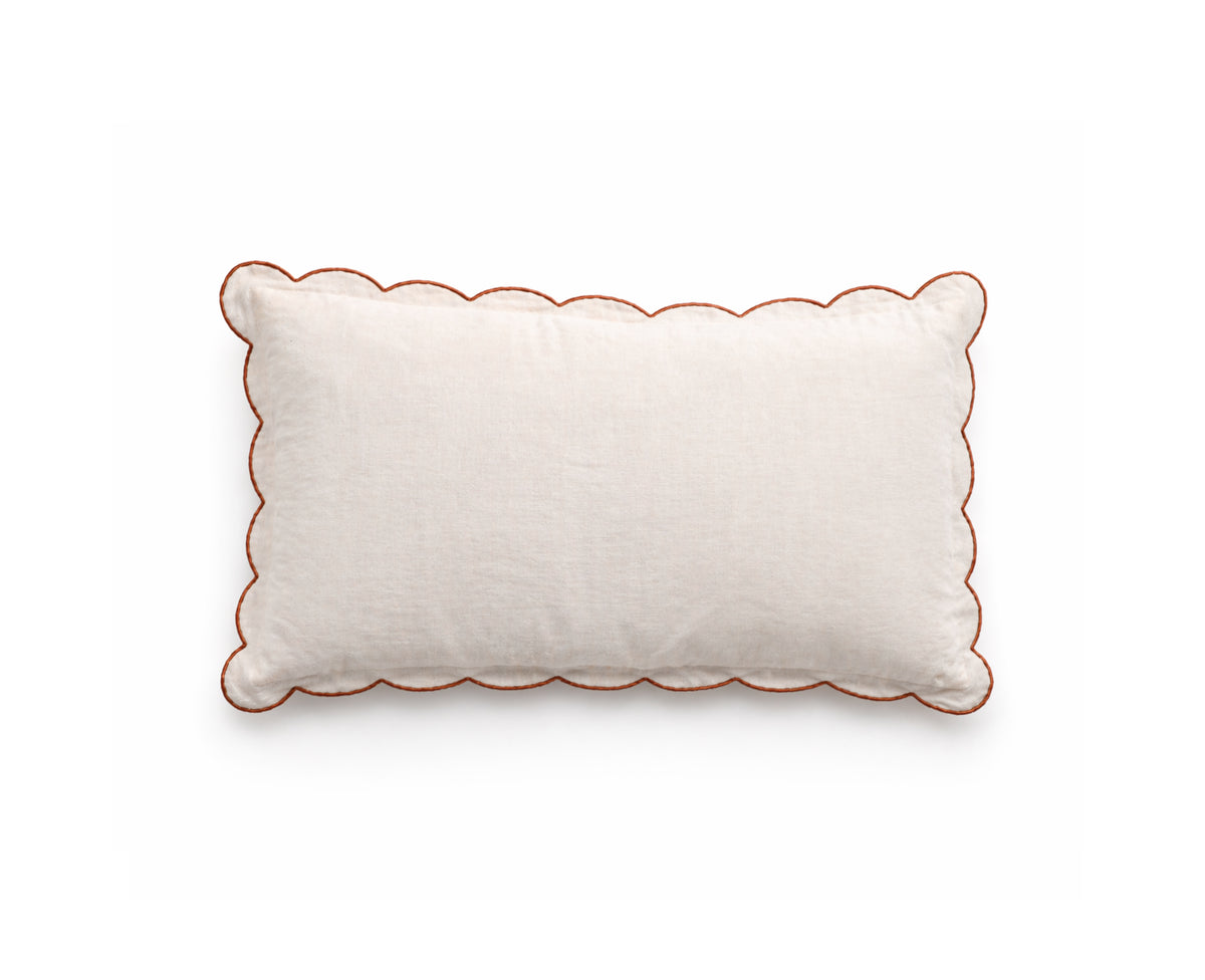Kelly duvet cover sham pillow, light cream with scalloped edge and terracotta piping