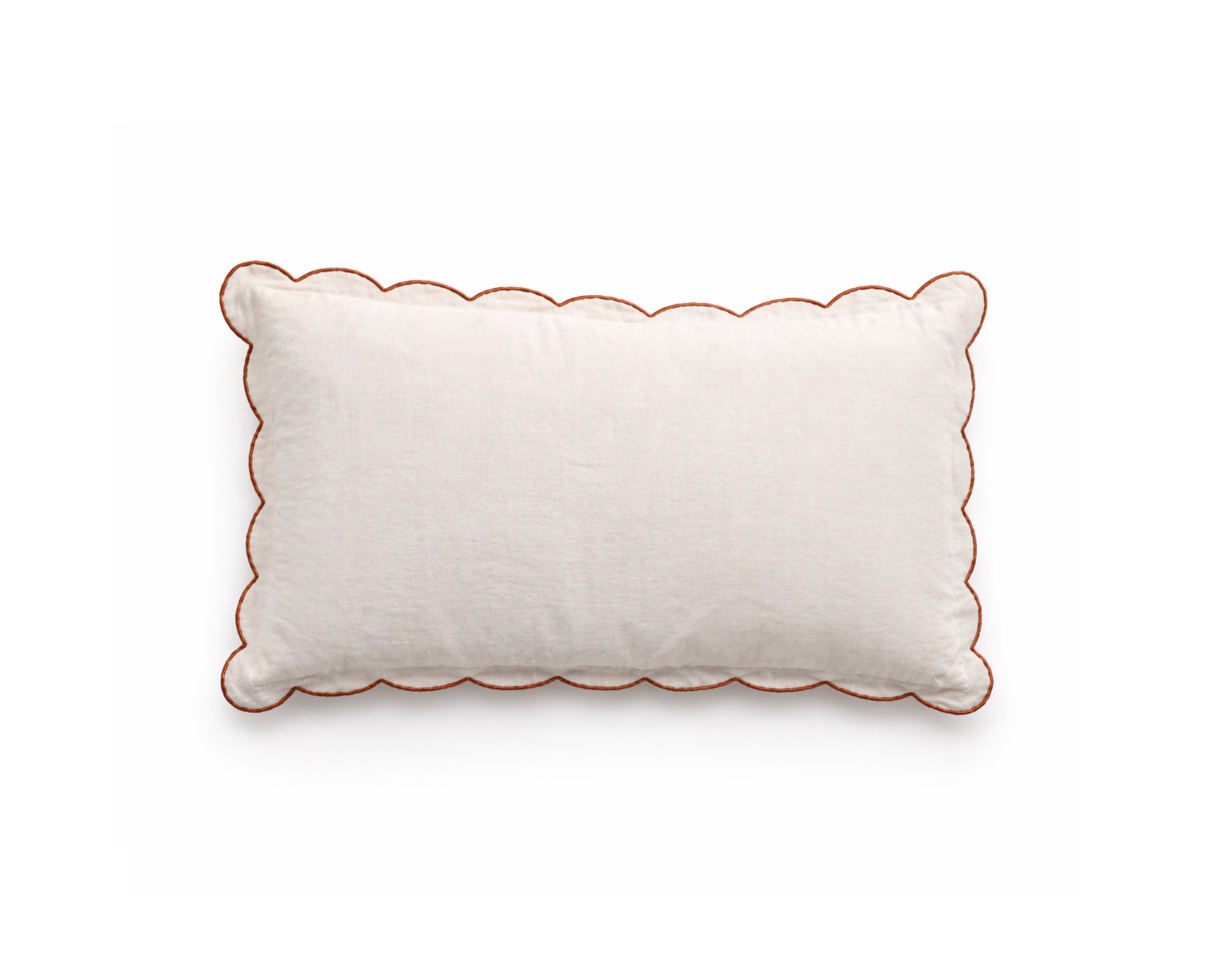 Kelly duvet cover sham pillow, light cream with scalloped edge and terracotta piping