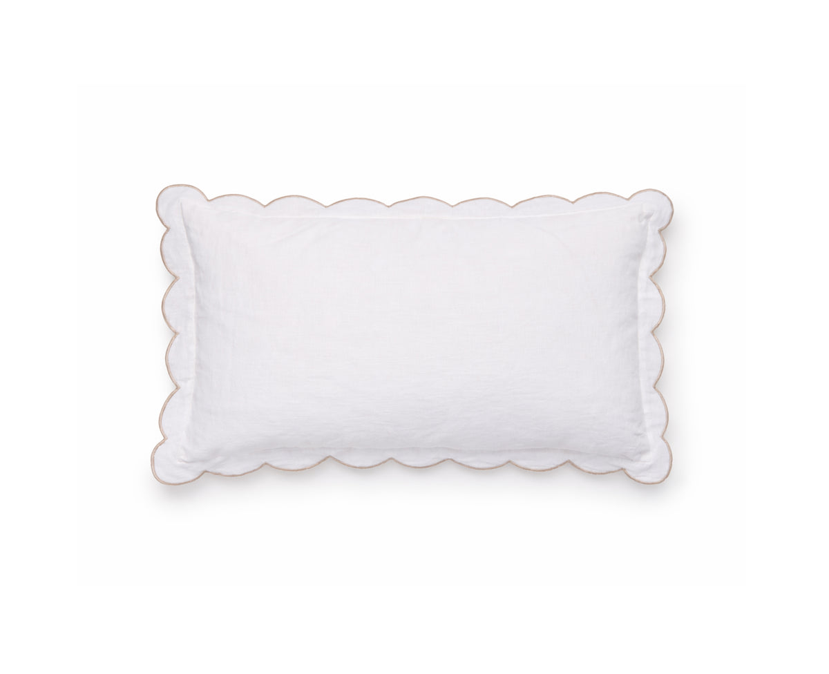 Kelly duvet cover sham pillow, white with scalloped border and subtle light trim
