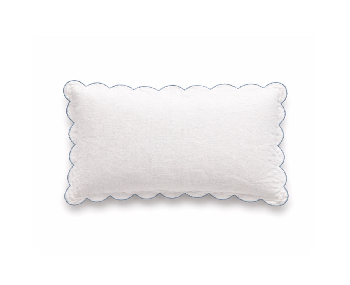 Kelly duvet cover sham pillow, white with scalloped edge and French-blue piping