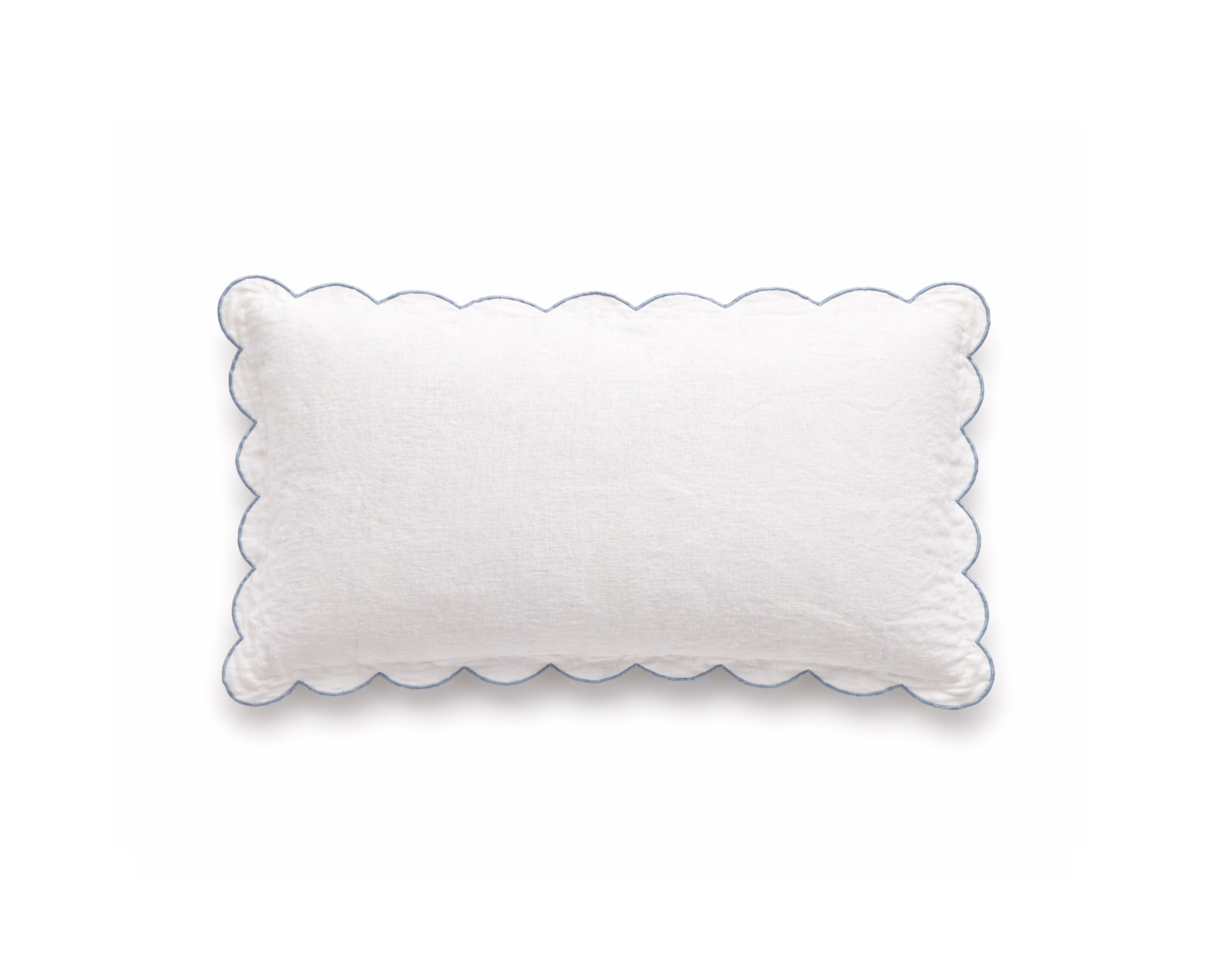 Kelly duvet cover sham pillow, white with scalloped edge and French-blue piping