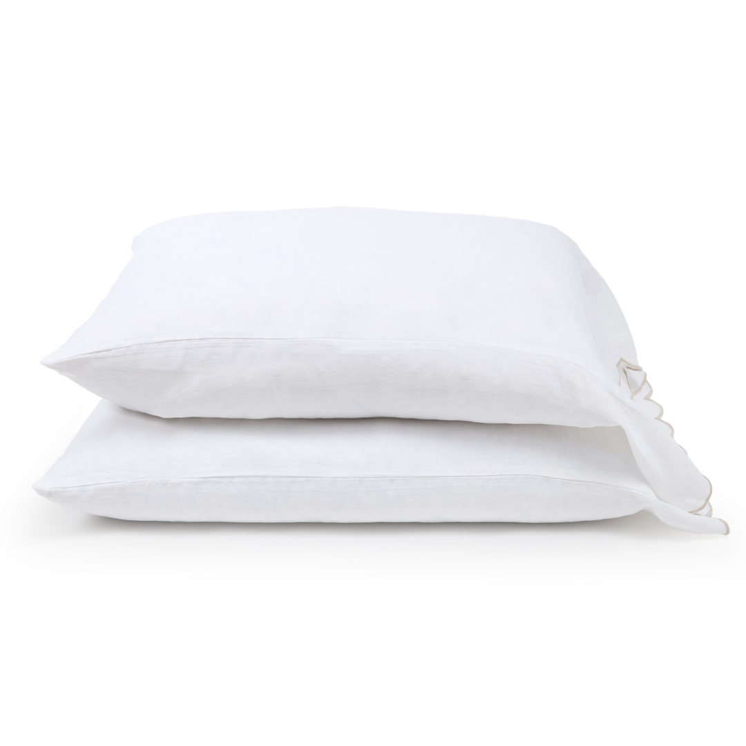 Kelly Linen Sheet Set-Standard Pillowcase (Set Of 2)-White/Flax-Pom Pom at Home