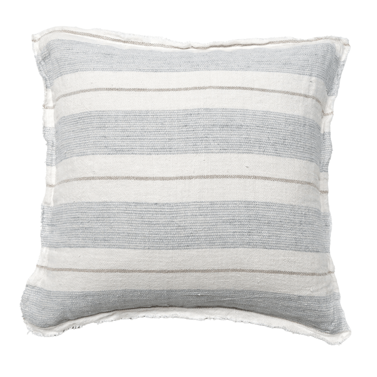 Laguna striped pillow cover in light blue and white with soft fringed edges