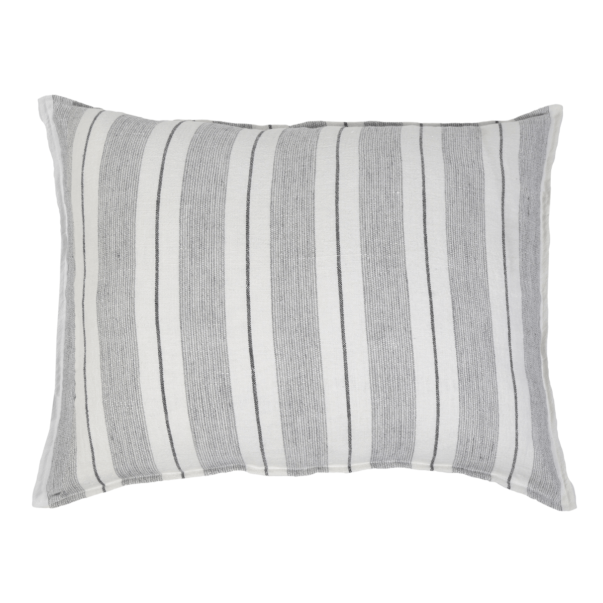 Striped rectangular throw pillow with grey and natural vertical bands
