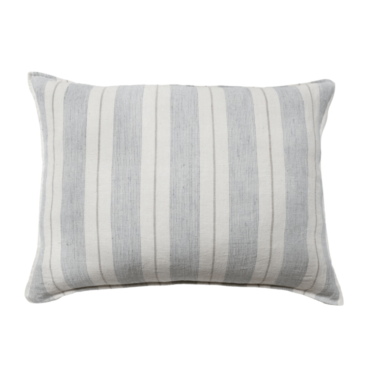 Striped throw pillow with grey and natural vertical stripes