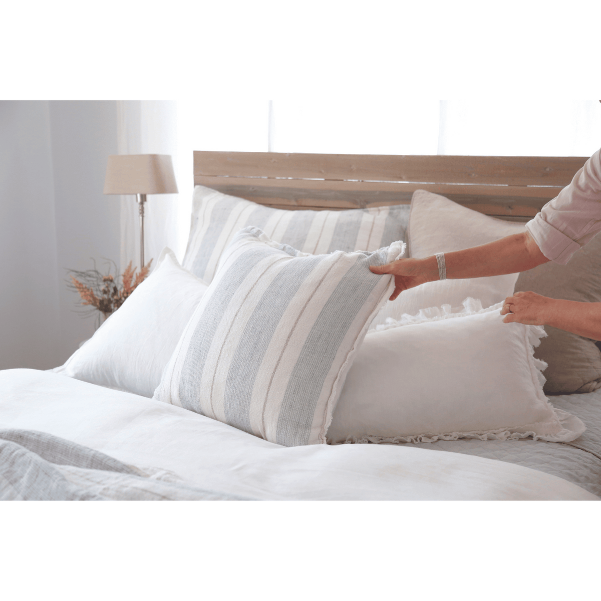 28x36 striped pillow with insert, off-white base and light gray vertical stripe cover