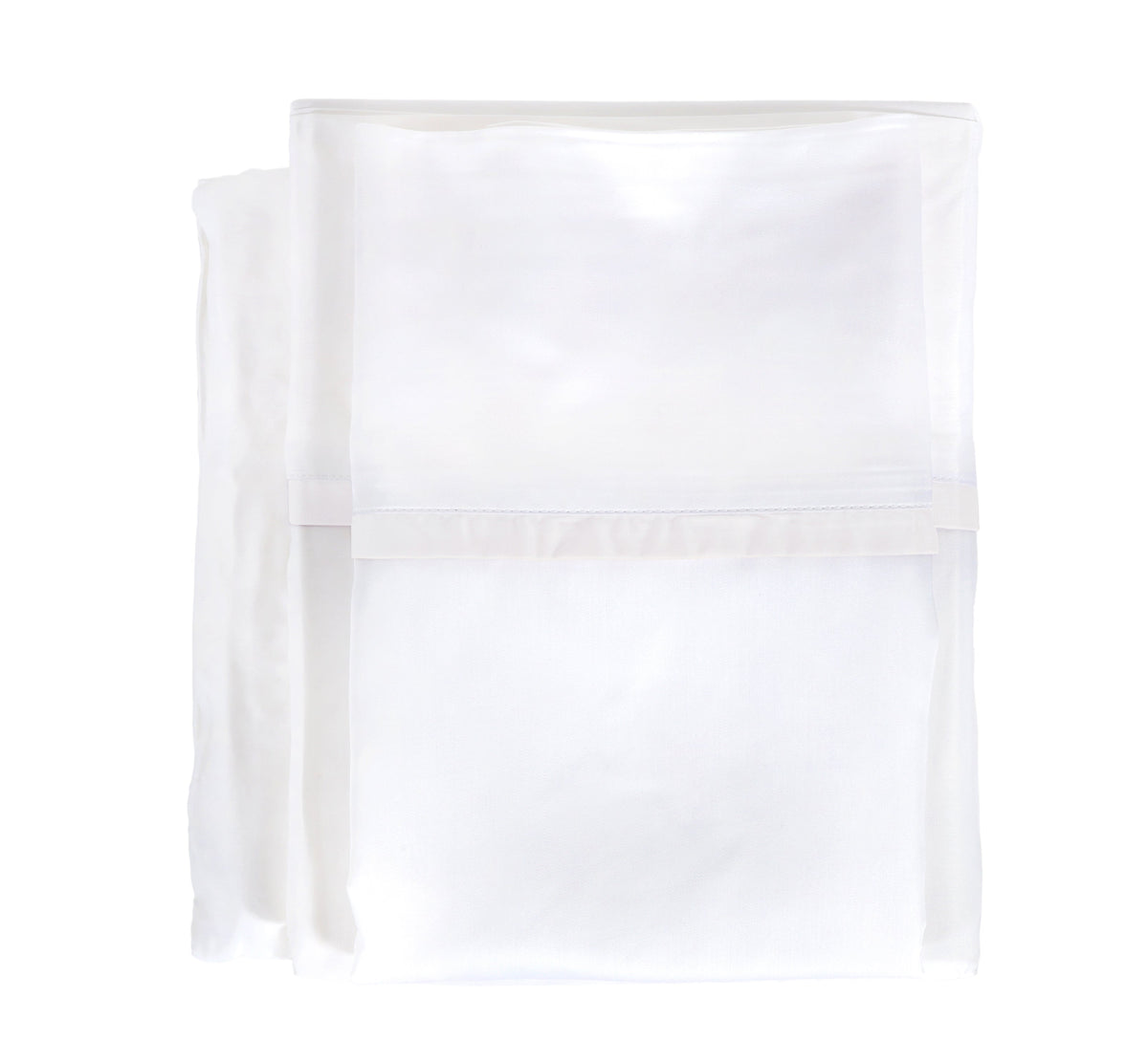 White bamboo sateen sheet set, neatly folded fitted and flat sheets