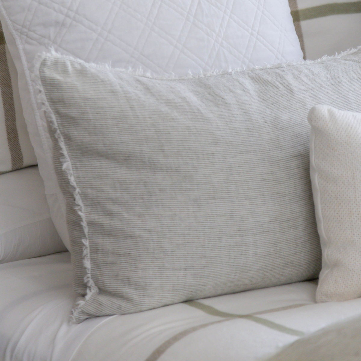 Logan big pillow with insert, light gray textured fabric pillow, 28x36 in