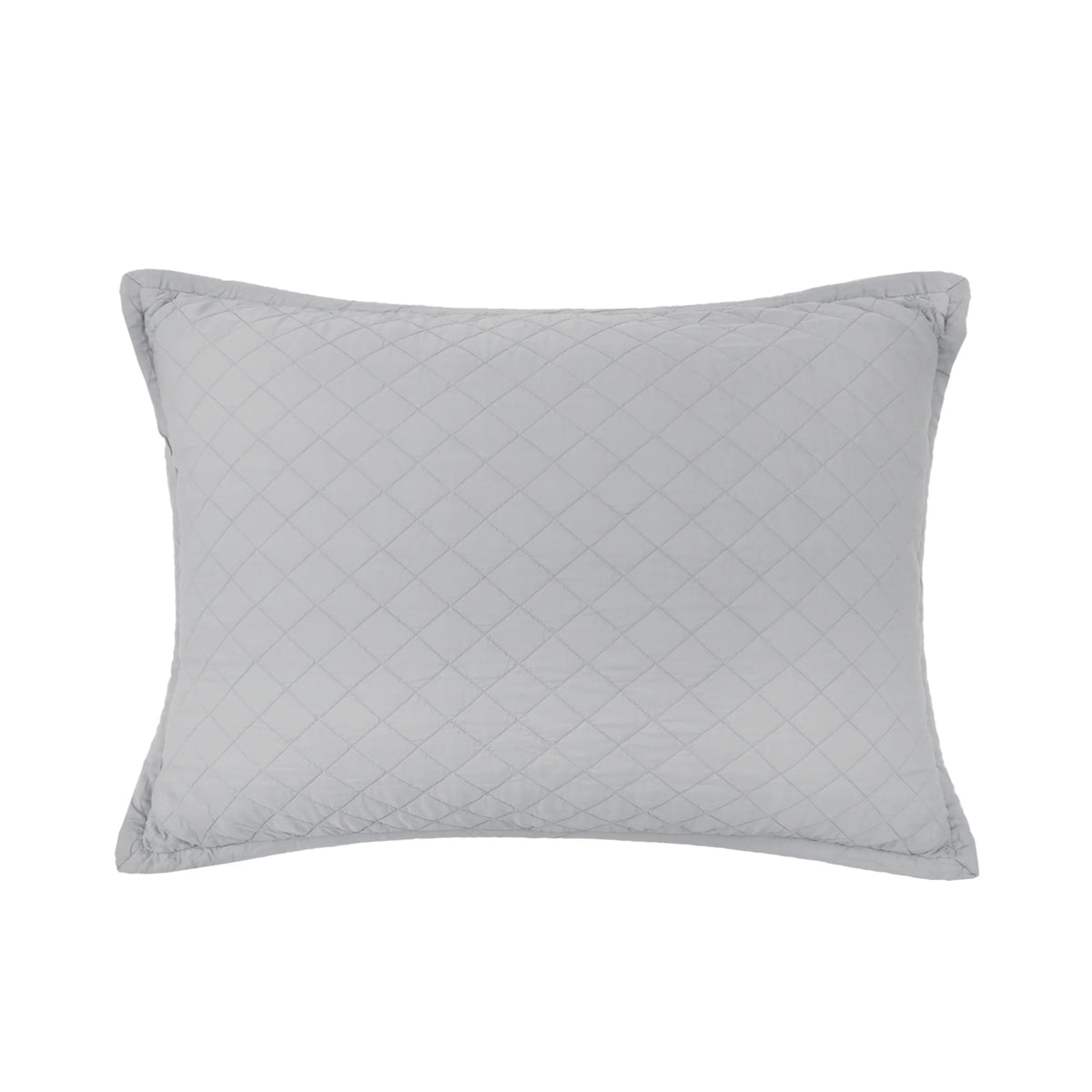 Rectangular big pillow with stitched diamond pattern, light gray cover and insert.