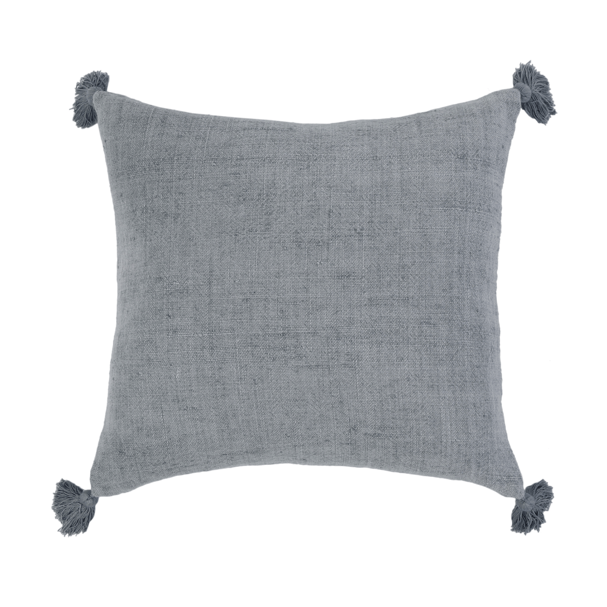 Montauk blanket decorative square pillow cover, gray linen look with tassels