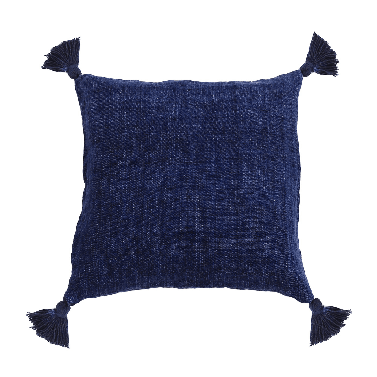 Montauk blanket decorative square pillow cover, deep blue fabric with tassels