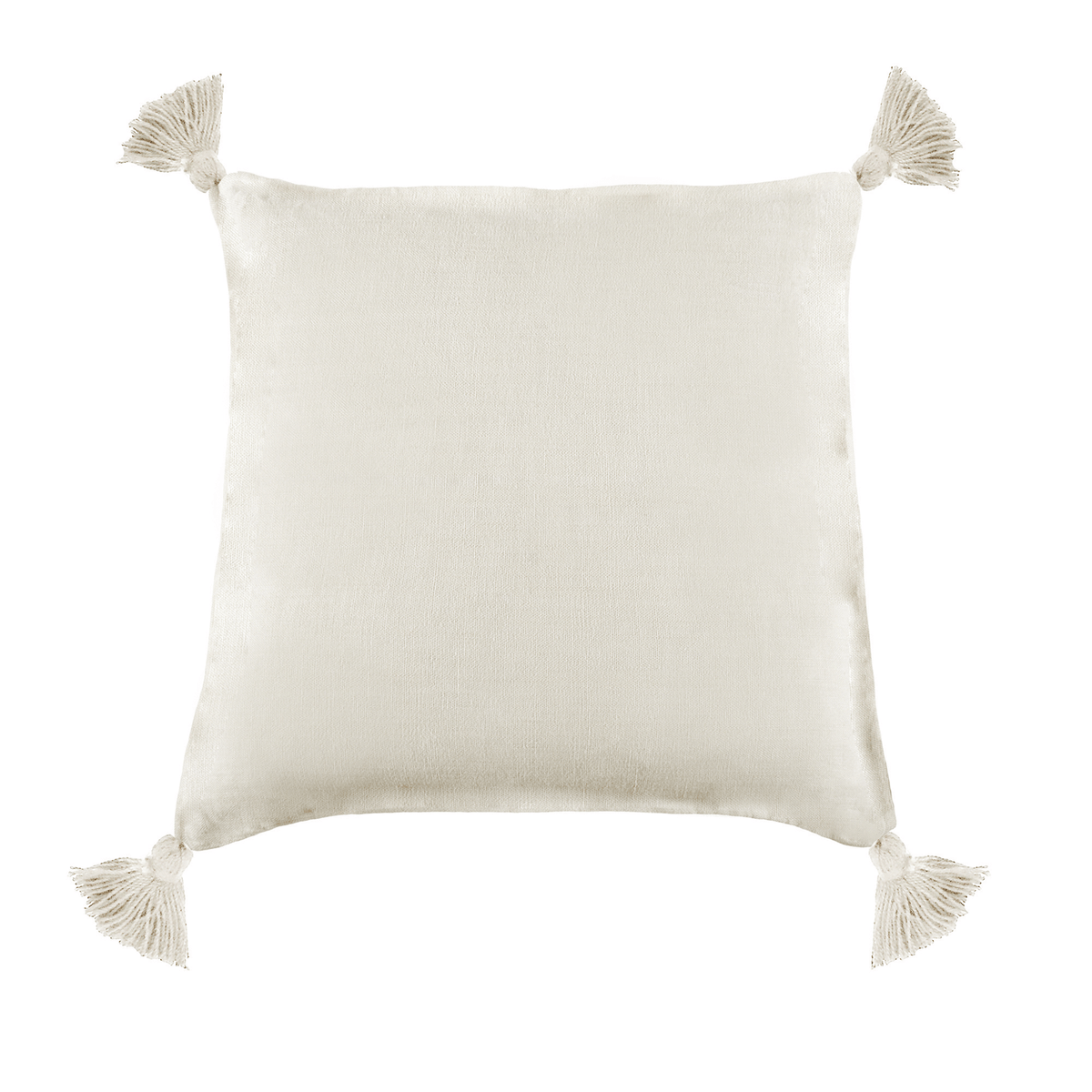 Montauk blanket decorative square pillow cover, cream linen look with tassels