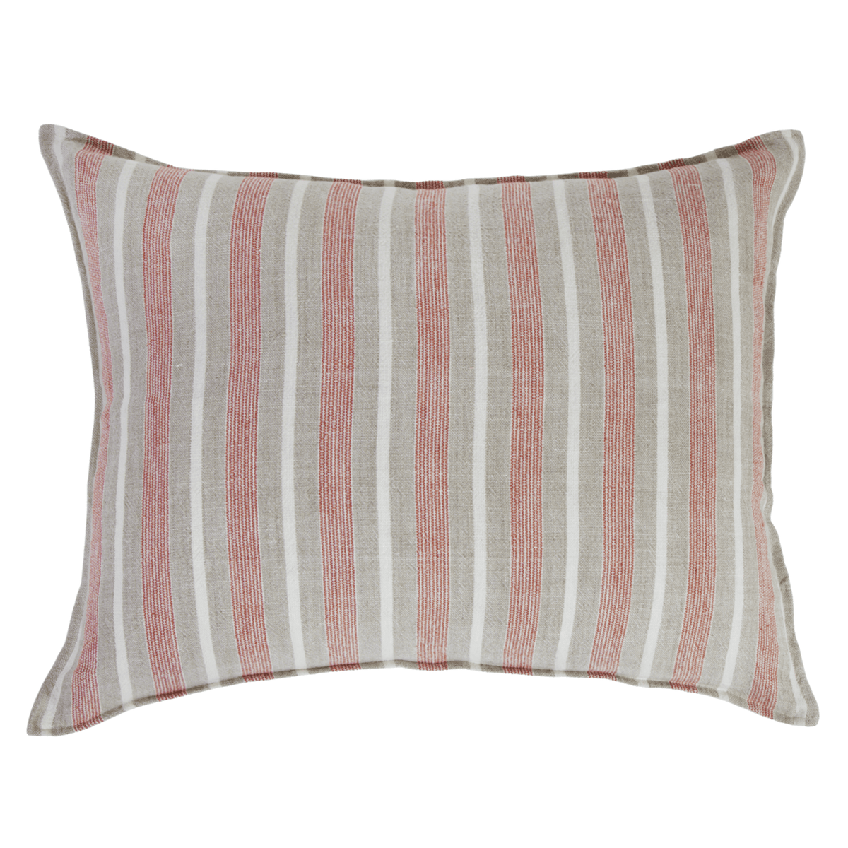 Striped square throw pillow with coral and taupe vertical stripes
