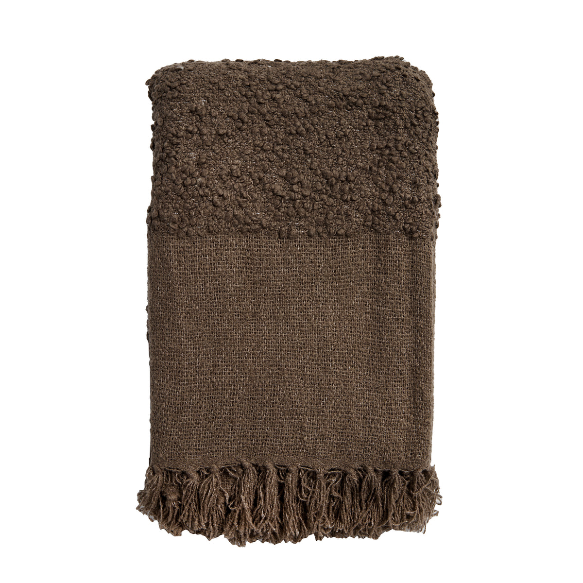 Murphy oversized throw, walnut brown textured fabric with long fringe trim