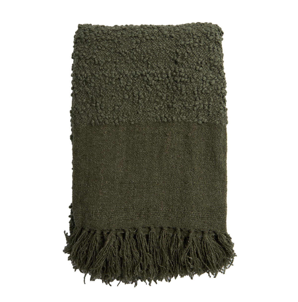 Murphy oversized throw, moss green with fuzzy top and fringed bottom edge