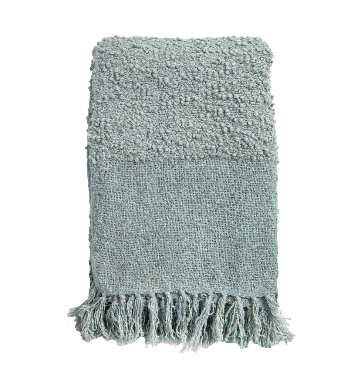 Murphy oversized throw, seaglass blue with fuzzy texture and fringed hem