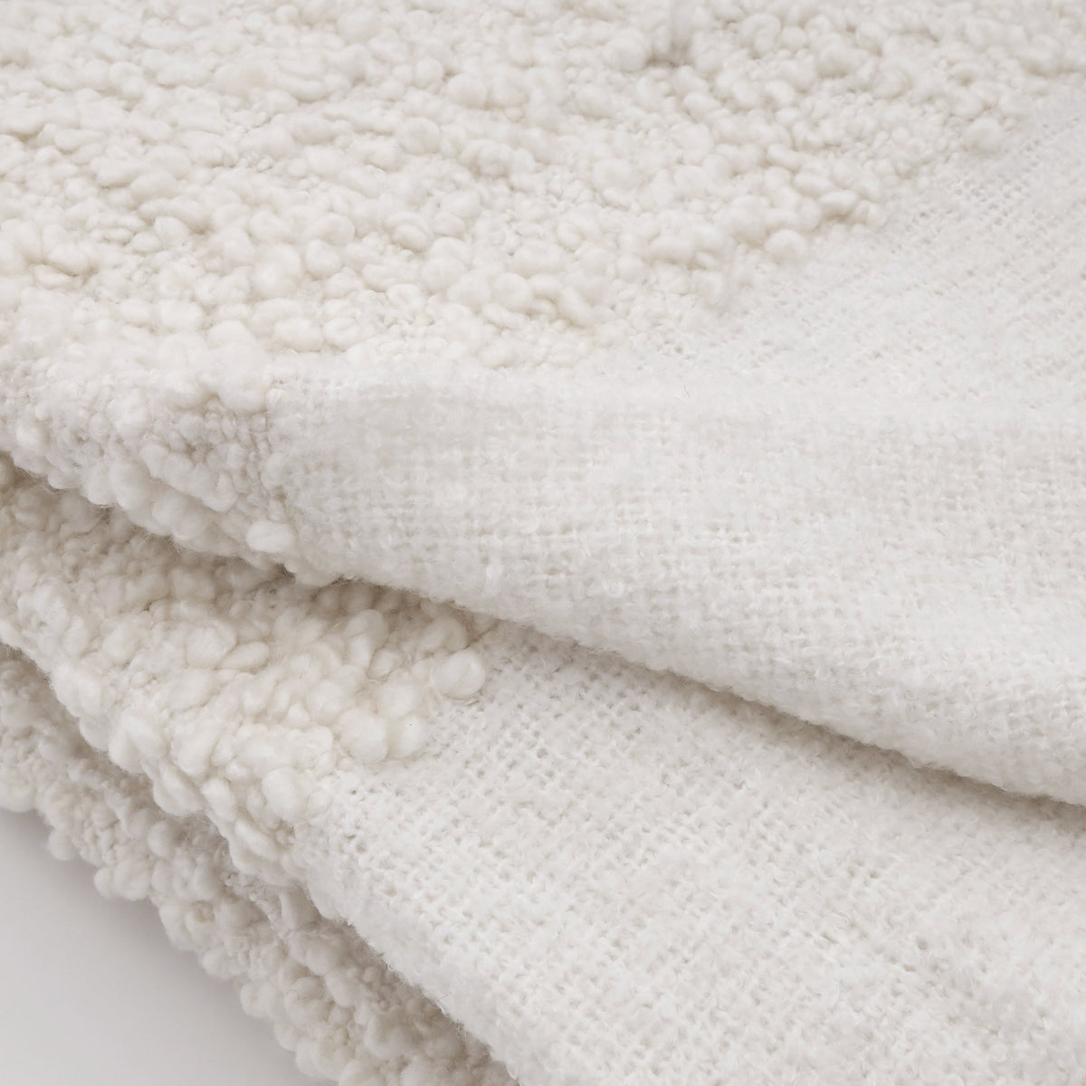 Murphy oversized throw, ivory sherpa top with smooth woven lower and soft fringe