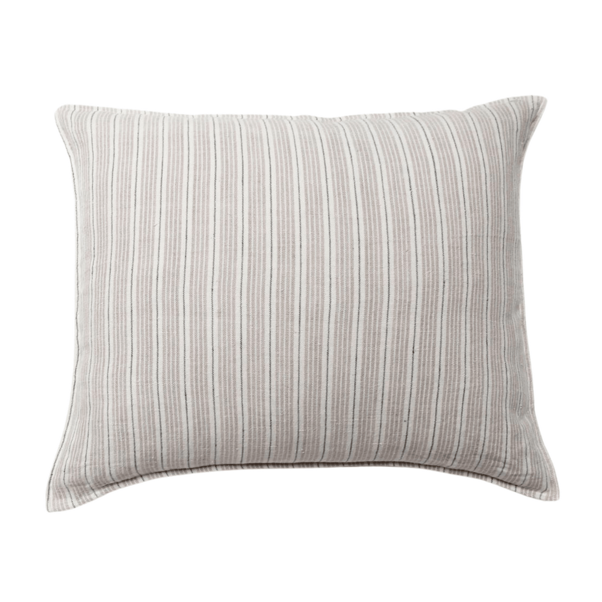 Striped lumbar pillow with vertical gray lines on light fabric