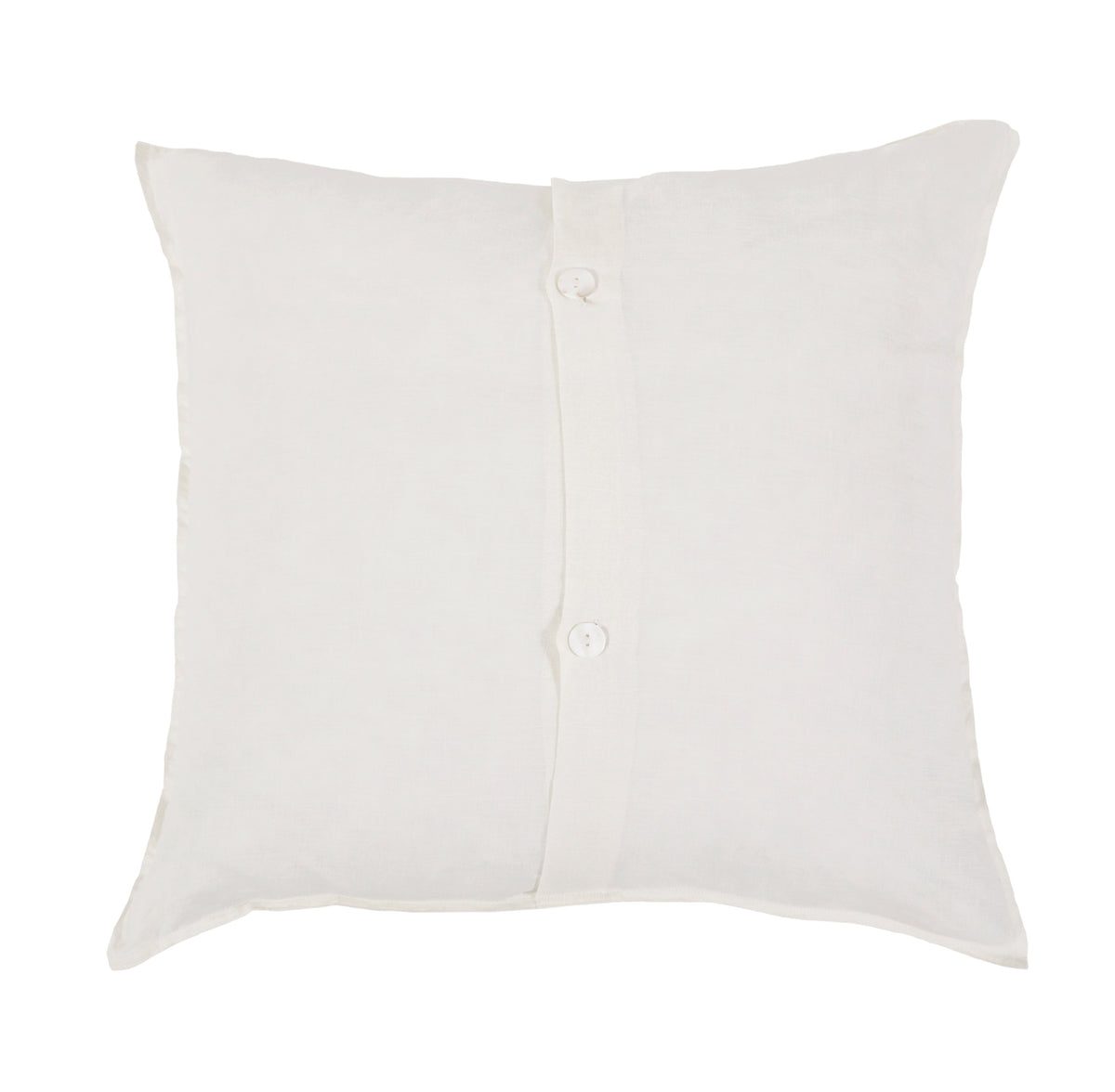 White linen euro sham with center seam and button-front placket