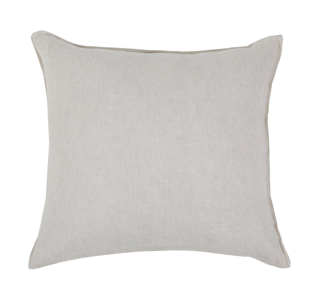 Light gray linen sham pillow with square corners and smooth woven texture