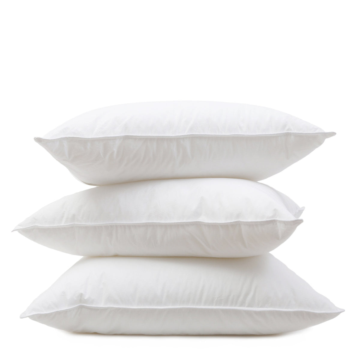Down alternative sleeping pillow inserts, white set of three bolster-style pillows
