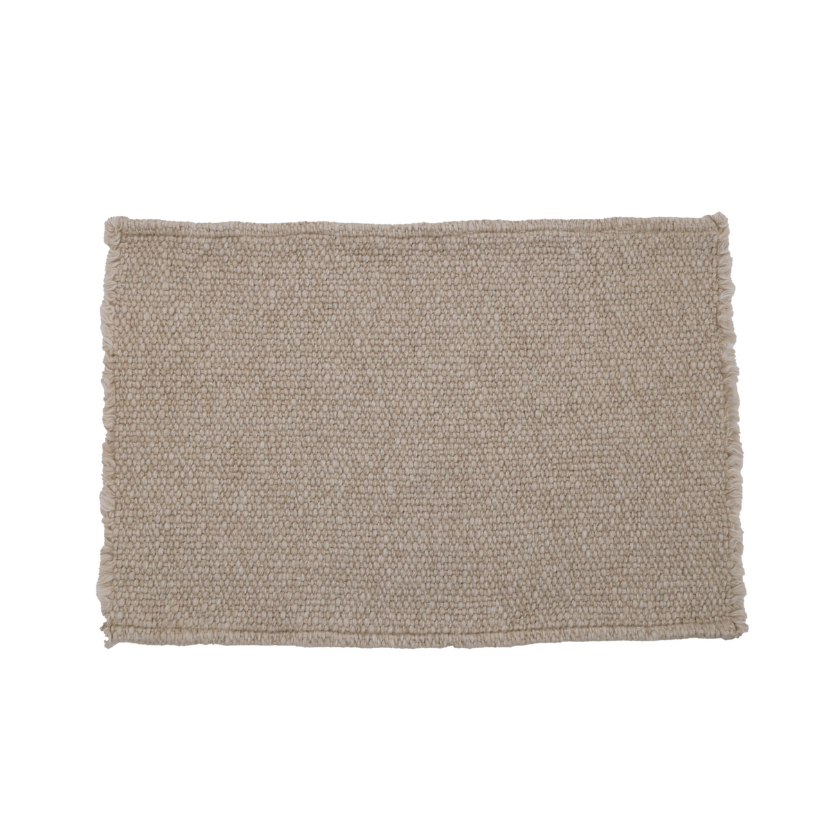 Natural-toned woven placemat with textured weave and fringed edges