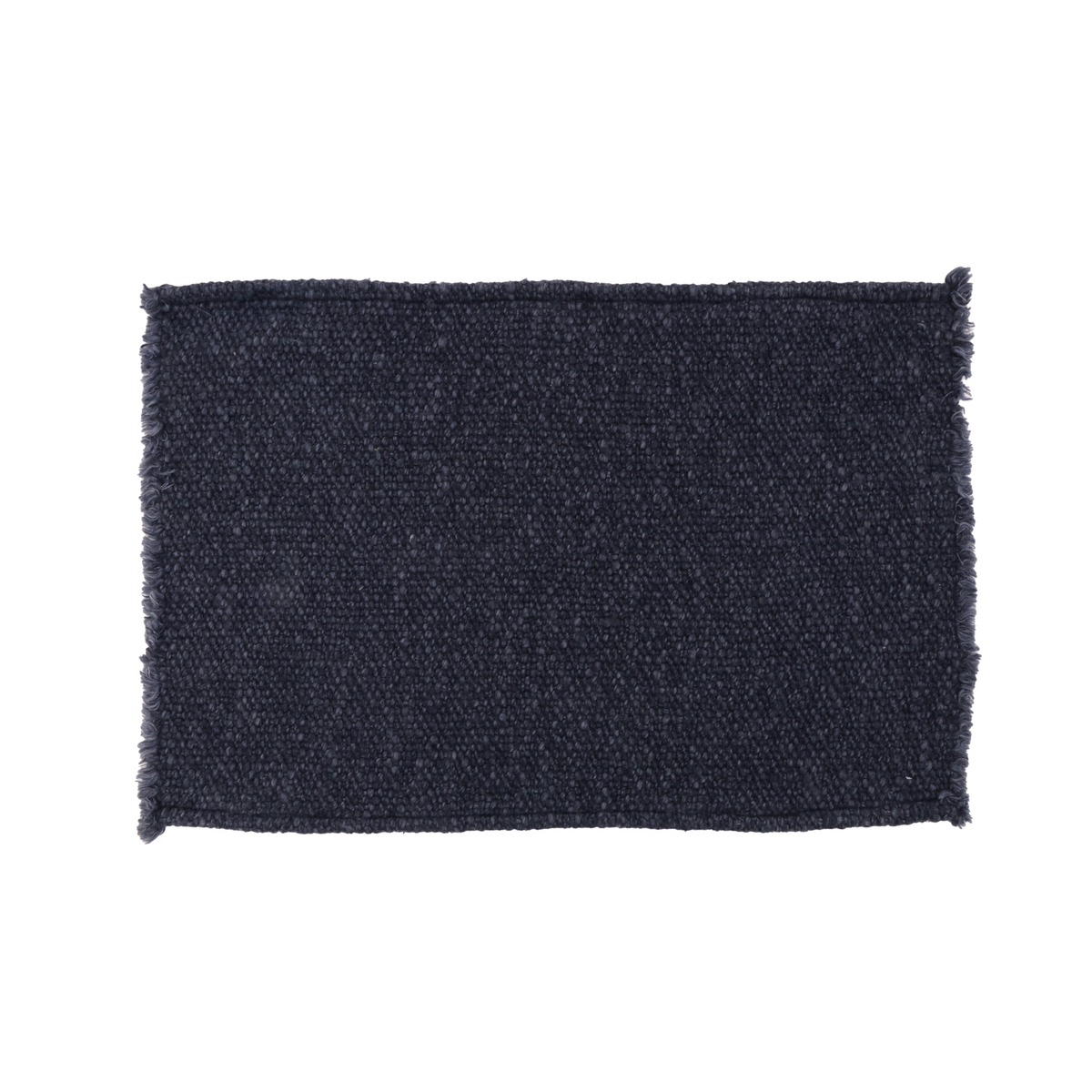 Navy woven placemat with textured weave and fringed edges