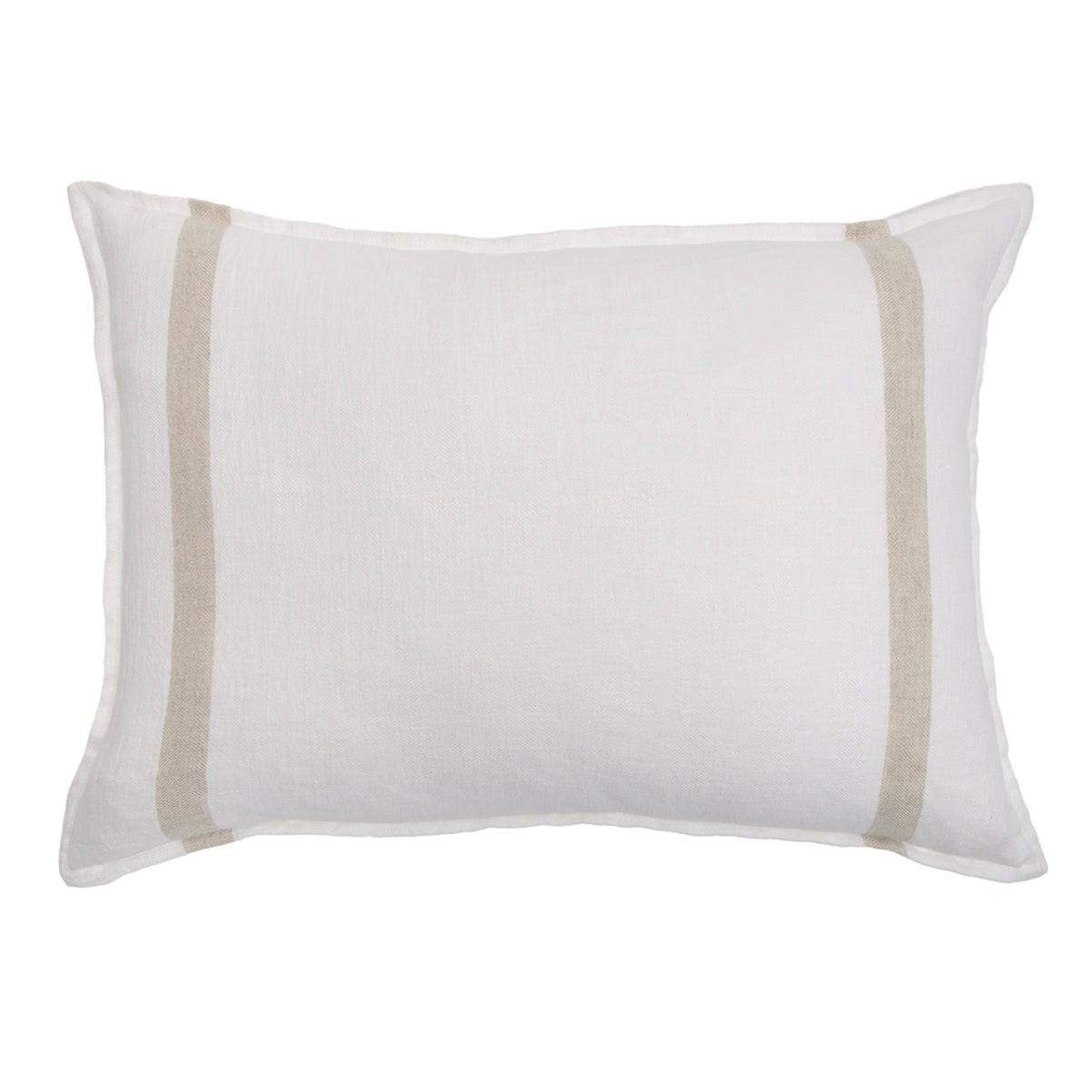 White duvet cover with light beige vertical border stripes on both sides on a white background.