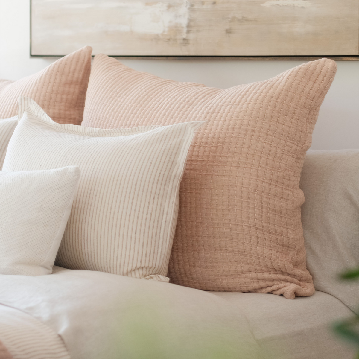 Vancouver big pillow 28x36 with insert, natural textured woven cover with seam detail