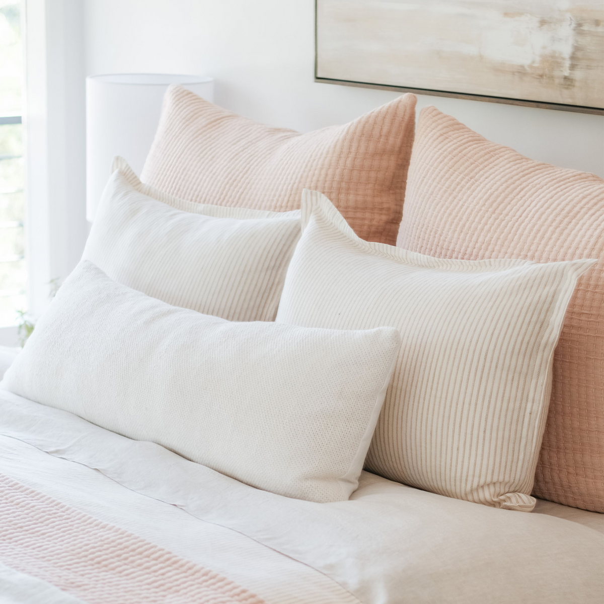 Vancouver big pillow 28x36 with insert, cream textured woven cover with stitched border