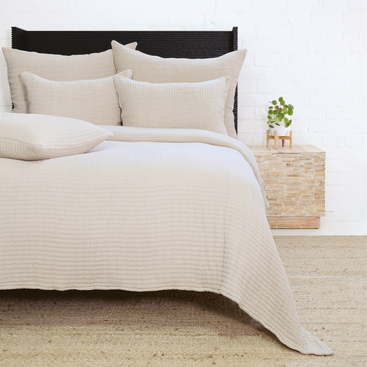 Natural tan textured coverlet set with matching pillow shams